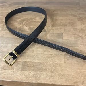 Bill Blass Men's Black Full Leather Croc look Belt with Gold Buckle L